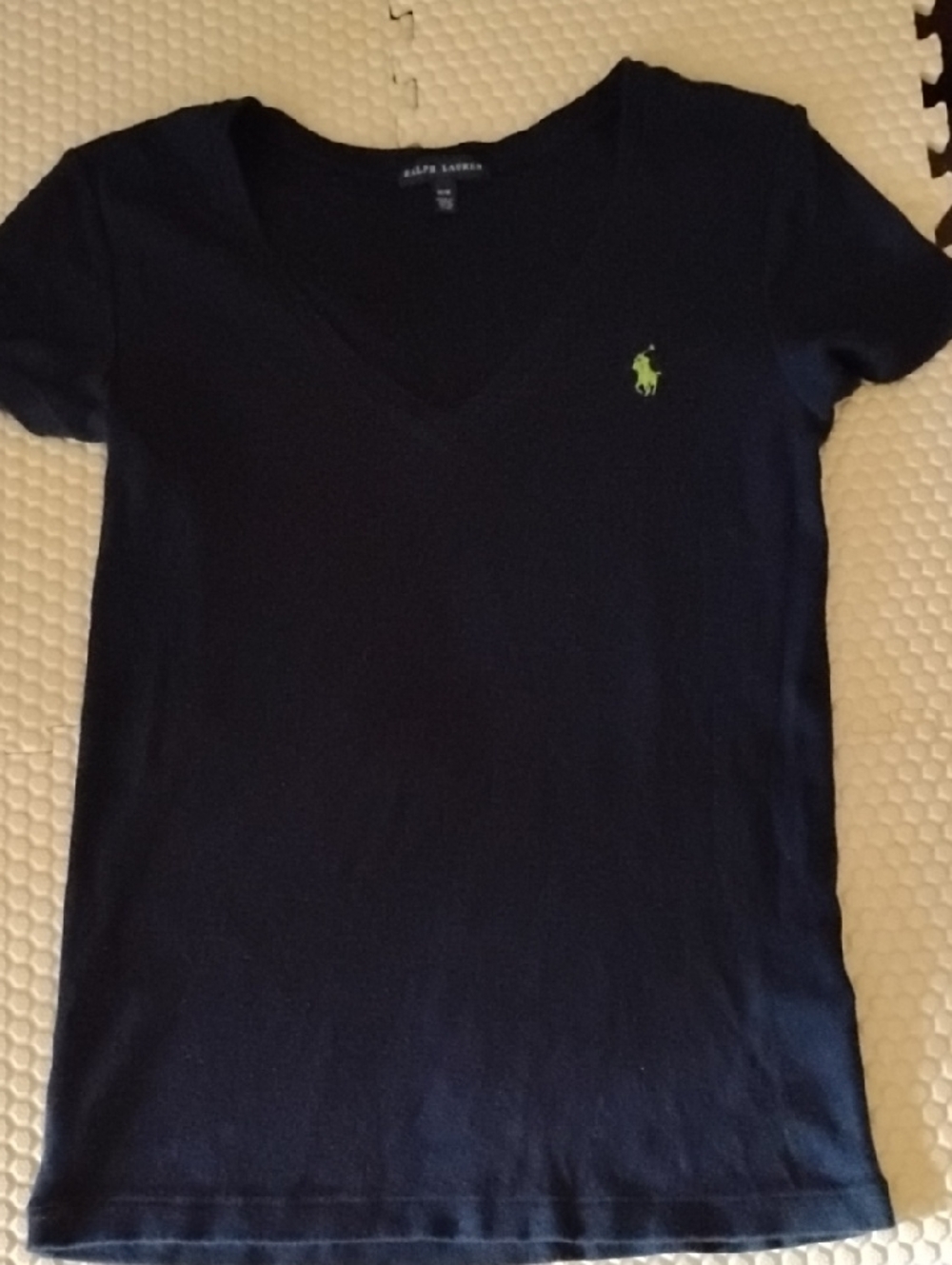 Ralph Lauren Navy V-Neck Tee with Lime Polo Pony